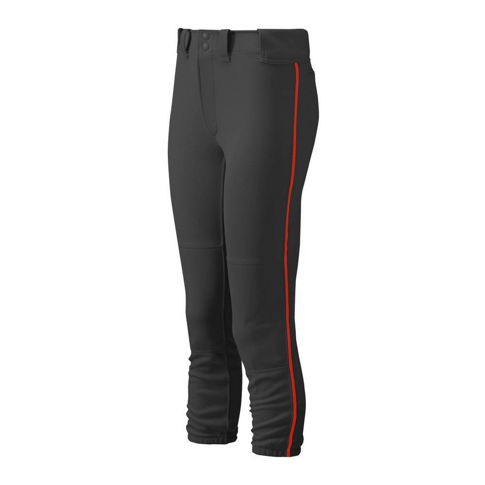 Pantalones Mizuno Belted Piped Mujer Negras/Rojas Outlet WHCB-29041